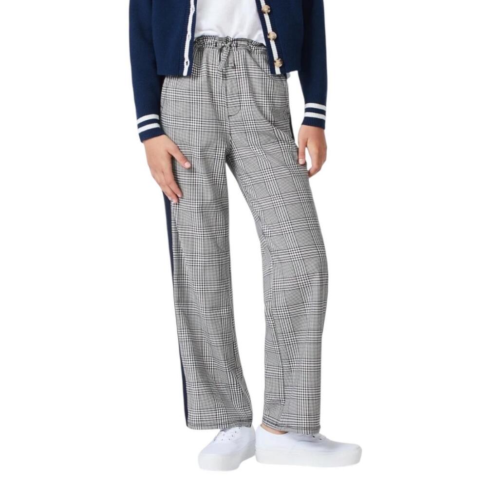 Free Assembly Girls Plaid Wide Leg Varsity Pants Pull-on, Navy Side Stripes XXL